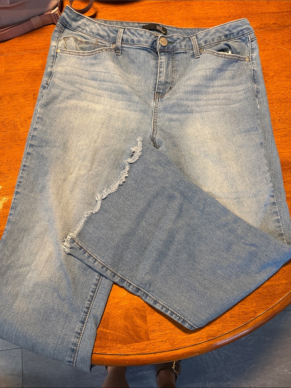 1822 Denim Light Blue Flare Jeans with Frayed Hem